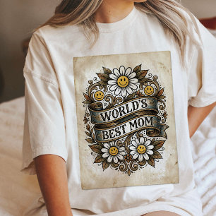 Världens Bästa Mamma Vintage Daisy Tattoo Konst Gå T Shirt