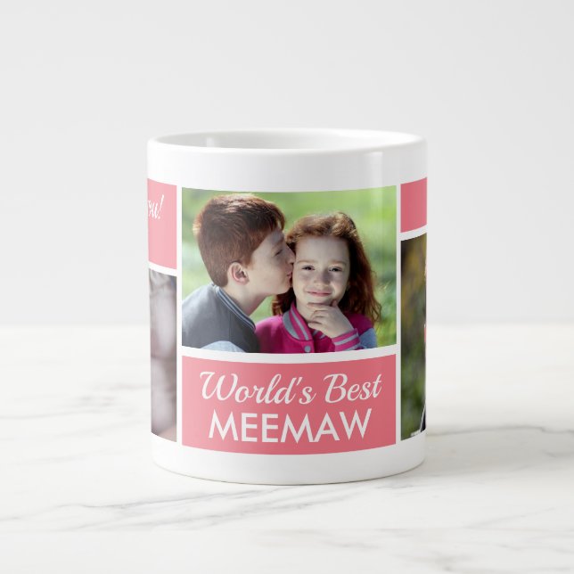 Världens Bästa Meemaw Fotokollage Jättekaffemugg Jumbo Mugg (Framsidan)