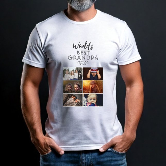 Världens bästa morfar-Anpassningsbar 6 Fotokollage T Shirt (Skapare uppladdad)