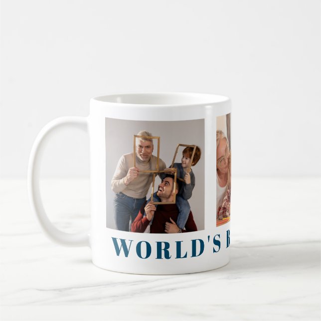 Världens bästa morfar Modern Navy Blue 3 Photo Kaffemugg (Vänster)