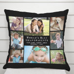 Världens bästa morföräldrar Photo Collage Black Kudde<br><div class="desc">Ge är världens bästa mor- och farföräldrar,  en anpassningsbar fotokudde med 8 bilder av deras barnbarn,  deras namn och "Världens bästa farföräldrar" i elegantens vita typografi på svart bakgrund.</div>