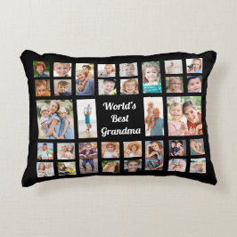 Världens Bästa Mormor 32 Familjefotocollage Svart Prydnadskudde
