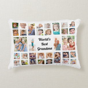 Världens Bästa Mormor 32 Familjefotocollage Vitt Prydnadskudde