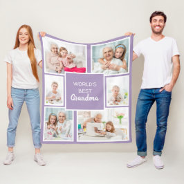 Världens Bästa Mormor 6 Fotokollage Lila Fleecefilt