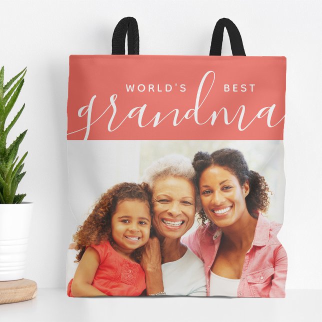 Världens bästa mormor-Anpassningsbar Fotogåva Tygkasse (Skapare uppladdad)