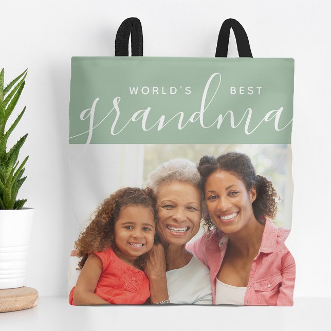 Världens bästa mormor-Anpassningsbar Fotogåva Tygkasse (Skapare uppladdad)