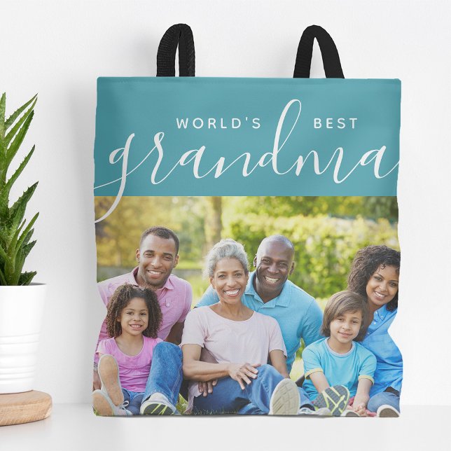 Världens bästa mormor-Anpassningsbar Fotogåva Tygkasse (Skapare uppladdad)