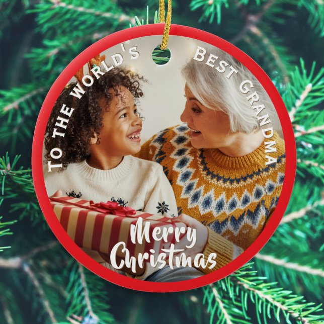 Världens bästa mormor-Anpassningsbar - fotopul Julgransprydnad Keramik (Create your own festive. ornament for Grandma. complete with your choice of photo and message)