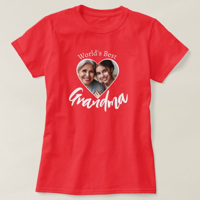 Världens bästa mormor-Anpassningsbar Heart-foto T Shirt (Design framsida)