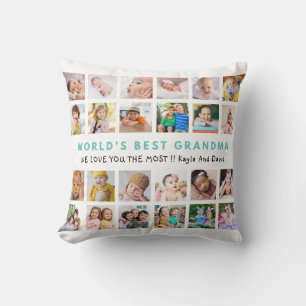 Världens bästa mormor Barnbarn 24 Photo Teal Kudde