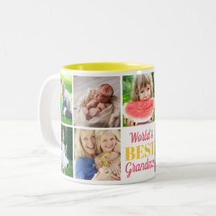 Världens bästa mormor Barnbarn 9 Fotokollage Två-Tonad Mugg