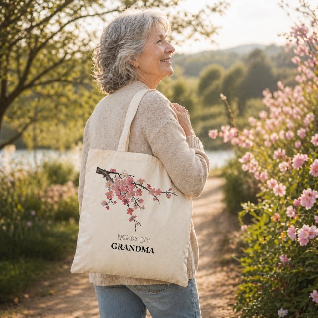 Världens Bästa Mormor Blommig akvarell  Tygkasse (Skapare uppladdad)