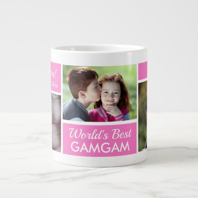 Världens Bästa Mormor Foto Collage Jättekaffekopp Jumbo Mugg (Framsidan)