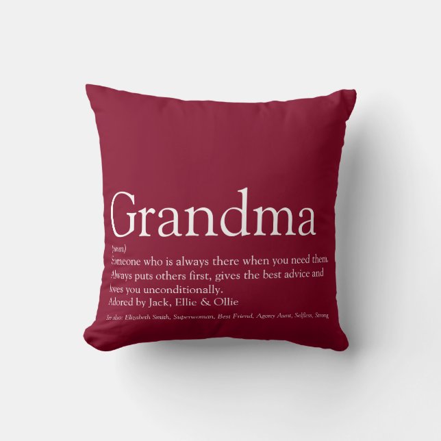 Världens bästa mormor Granny Definition Burgundy Kudde (Framsida)