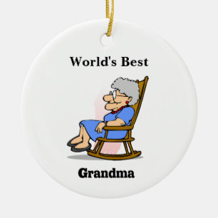 Världens bästa mormor i en rakingstolsdesign julgransprydnad keramik