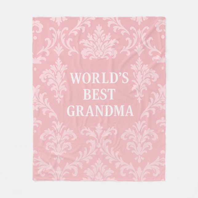 Världens Bästa Mormor Mjuk Rosa Vit Damaskus Fleecefilt (Framsidan)