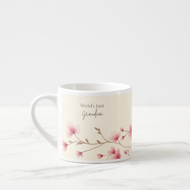 Världens bästa mormor - Pastellns Blommigt Personl Espressomugg (Vänster)