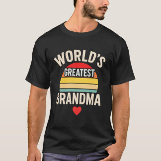 Världens Bästa Mormor Retro Solnedgång Hjarta T Shirt