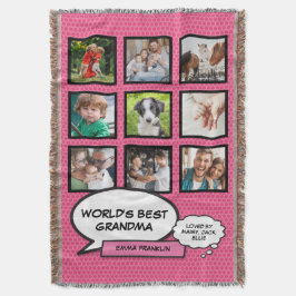 Världens Bästa Mormor Rolig Cool Rosa Fotokollage Filt