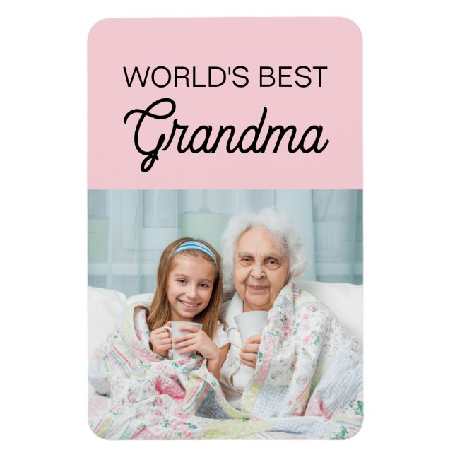Världens Bästa Mormor Rosa Barnbarn Foto  Magnet (Vertikal)