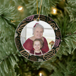 Världens Bästa Mormor Rosa Enkel Linje Mönster Fot Julgransprydnad Keramik