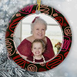Världens Bästa Mormor Rött Enkel Linje Mönster Fot Julgransprydnad Keramik