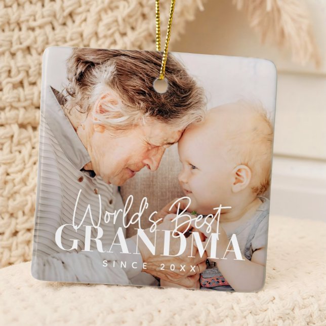 Världens Bästa Mormor Sedan 20XX Enkel Chic Foto Julgransprydnad Keramik (Skapare uppladdad)