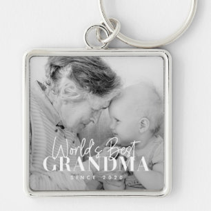 Världens bästa mormor sedan 20XX-foto med enkel Ch Fyrkantig Silverfärgad Nyckelring