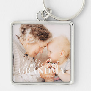 Världens bästa mormor sedan 20XX-foto med enkel Ch Fyrkantig Silverfärgad Nyckelring