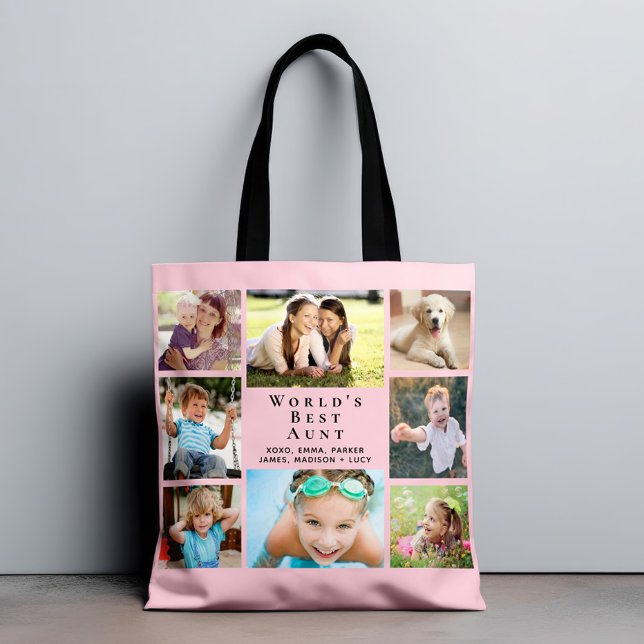 Världens bästa Moster 8-fotokollage-Rosa Tygkasse (Skapare uppladdad)
