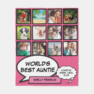 Världens bästa Moster, Auntie 12 Photo Tecknad Ros Fleecefilt