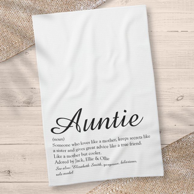 Världens bästa Moster, Auntie Definition Chic Scri Kökshandduk (World's Best Aunt, Auntie Definition Chic Script Kitchen Towel)