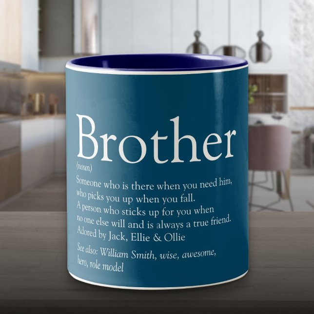 Världens bästa någonsin broderliga Roligt Blue Två-Tonad Mugg (World's Best Ever Brother Definition Fun Blue Two-Tone Coffee Mug)