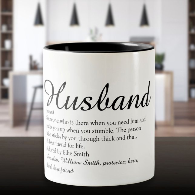 Världens bästa någonsin-Make-definitionsskript Två-Tonad Mugg (World's Best Ever Husband Definition Script Two-Tone Coffee Mug)