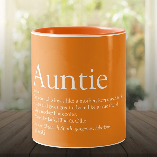 Världens bästa någonsin Moster, Orangen för enhetl Två-Tonad Mugg (World's Best Ever Aunt, Auntie Definition Orange Two-Tone Coffee Mug)