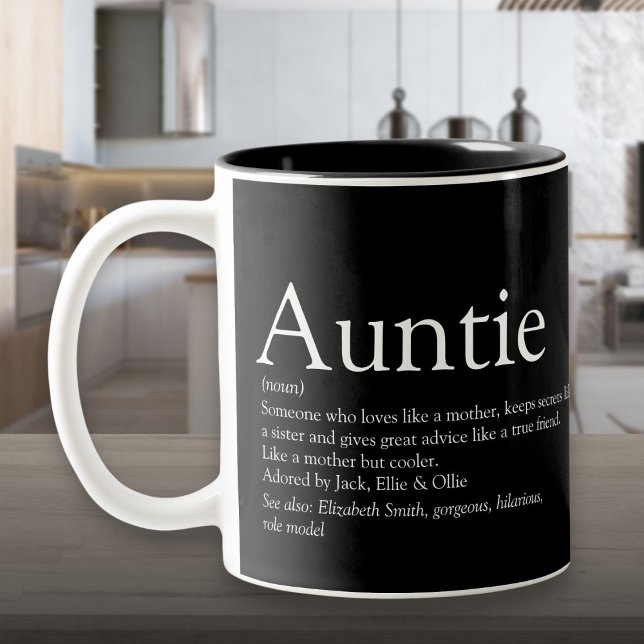 Världens bästa någonsin-Moster-svartvit definition Två-Tonad Mugg (World's Best Ever Aunt Auntie Definition Black Two-Tone Coffee Mug)