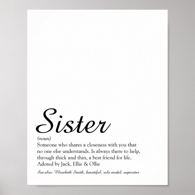 Världens Bästa Någonsin Syster Definition Chic Skr Poster (Framsidan)