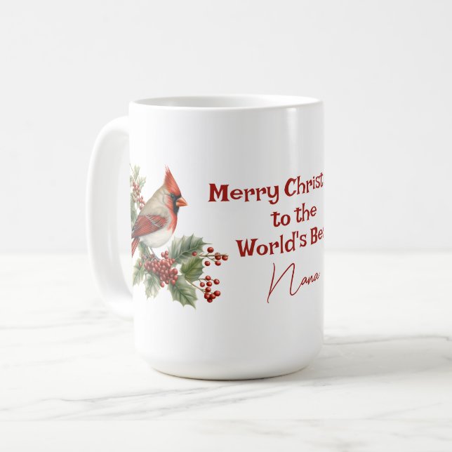 Världens bästa Nana Jul Red-kardinal Kaffemugg (Framsida vänster)