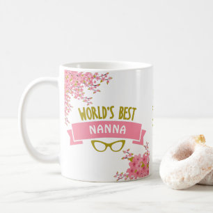Världens bästa Nanna-Söt Rosa-Blommigt Kaffemugg