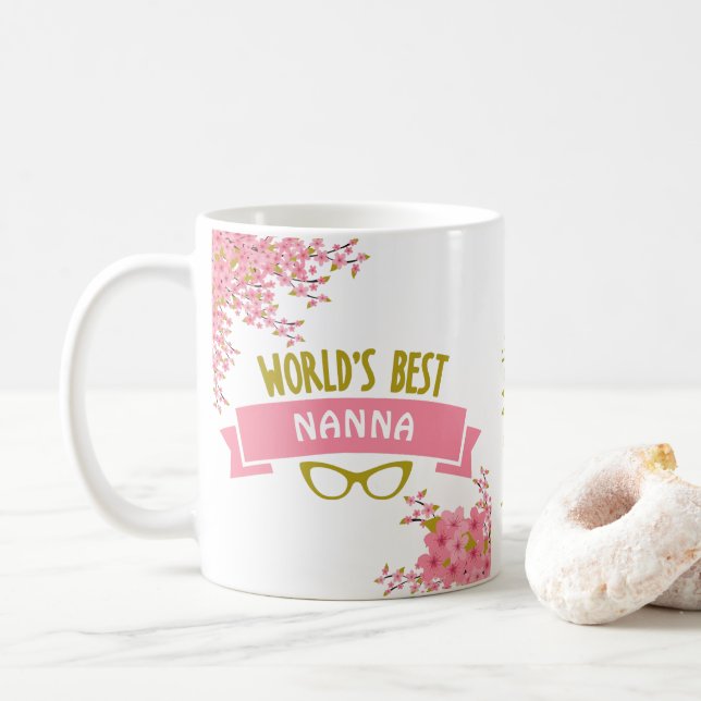 Världens bästa Nanna-Söt Rosa-Blommigt Kaffemugg (Med munk)