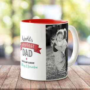 Världens Bästa Pappa 2 Foto Röd Banner Fetstilt Två-Tonad Mugg