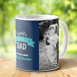 Världens Bästa Pappa 2 Foto Turkos Typ Navy Kaffemugg