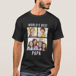 Världens Bästa Pappa 3 Foto Collage Text Svart T Shirt