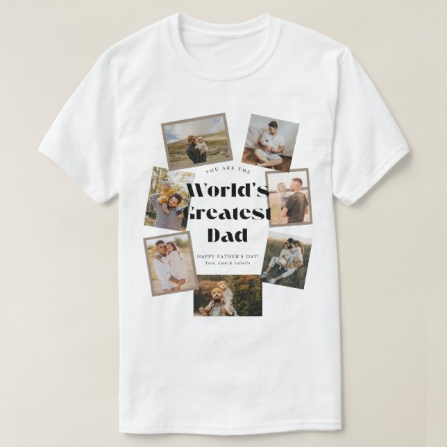 Världens Bästa Pappa 7 Foto Collage T Shirt (Design framsida)