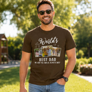 Världens Bästa Pappa Anpassad 3 Foto Collage T Shirt