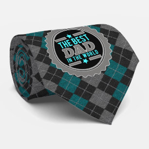 Världens bästa Pappa Argyle Print Teal and Grått Slips