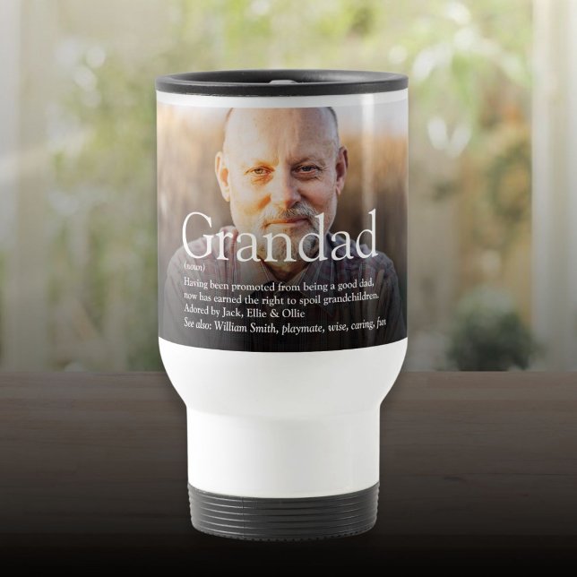 Världens bästa pappa, farfar, morfar-definition resemugg (Worlds Best Grandpa Grandad Papa Definition Photo Travel Mug)