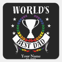 Världens bästa Pappa Fars dag Rainbow Flagga Färg Fyrkantigt Klistermärke