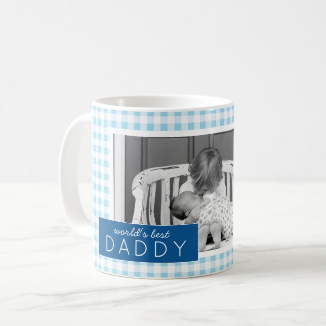 Världens bästa pappa Gingham-Personlig Foto Kaffemugg (Framsida vänster)