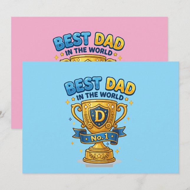 Världens Bästa Pappa Guld Trofé Julkort (Fram/baksida)